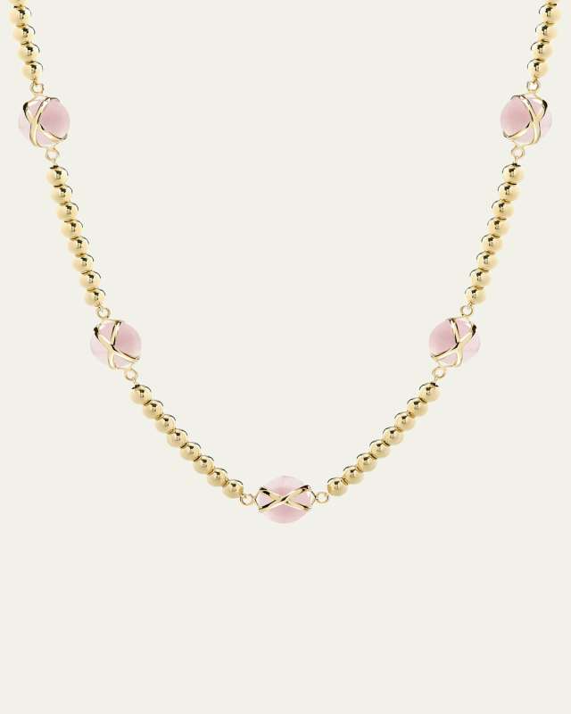 Prisma 18K Yellow Gold Rose Quartz Ball Chain Necklace, 16-18"L